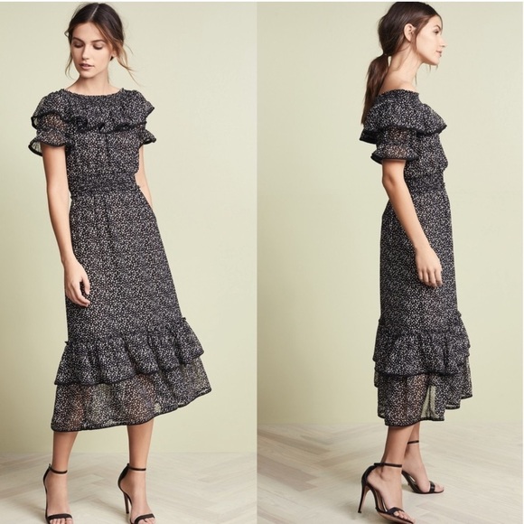 MISA Los Angeles Estefania Off-Shoulder Polka Dot Midi Dress in Black Sz XS - Picture 3 of 12